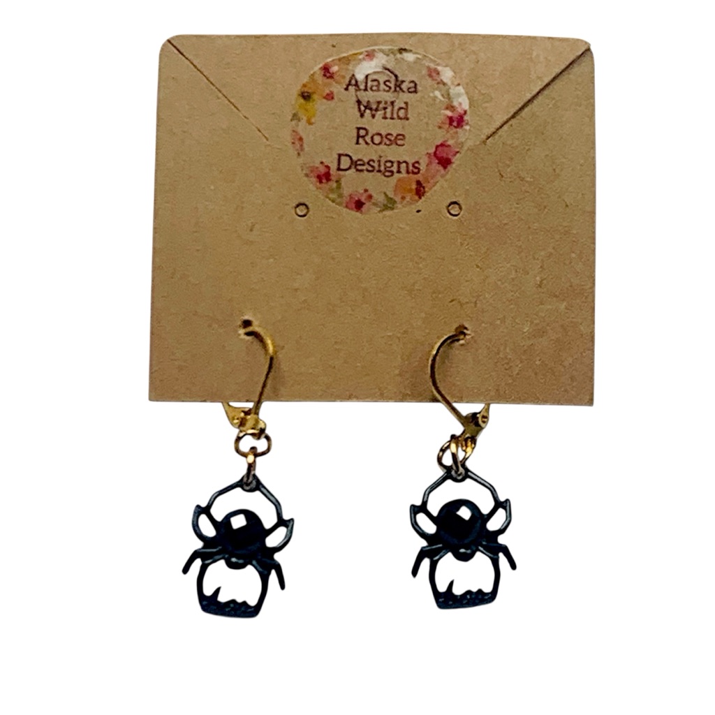 Black Spider Lever Back Dangle Earrings
